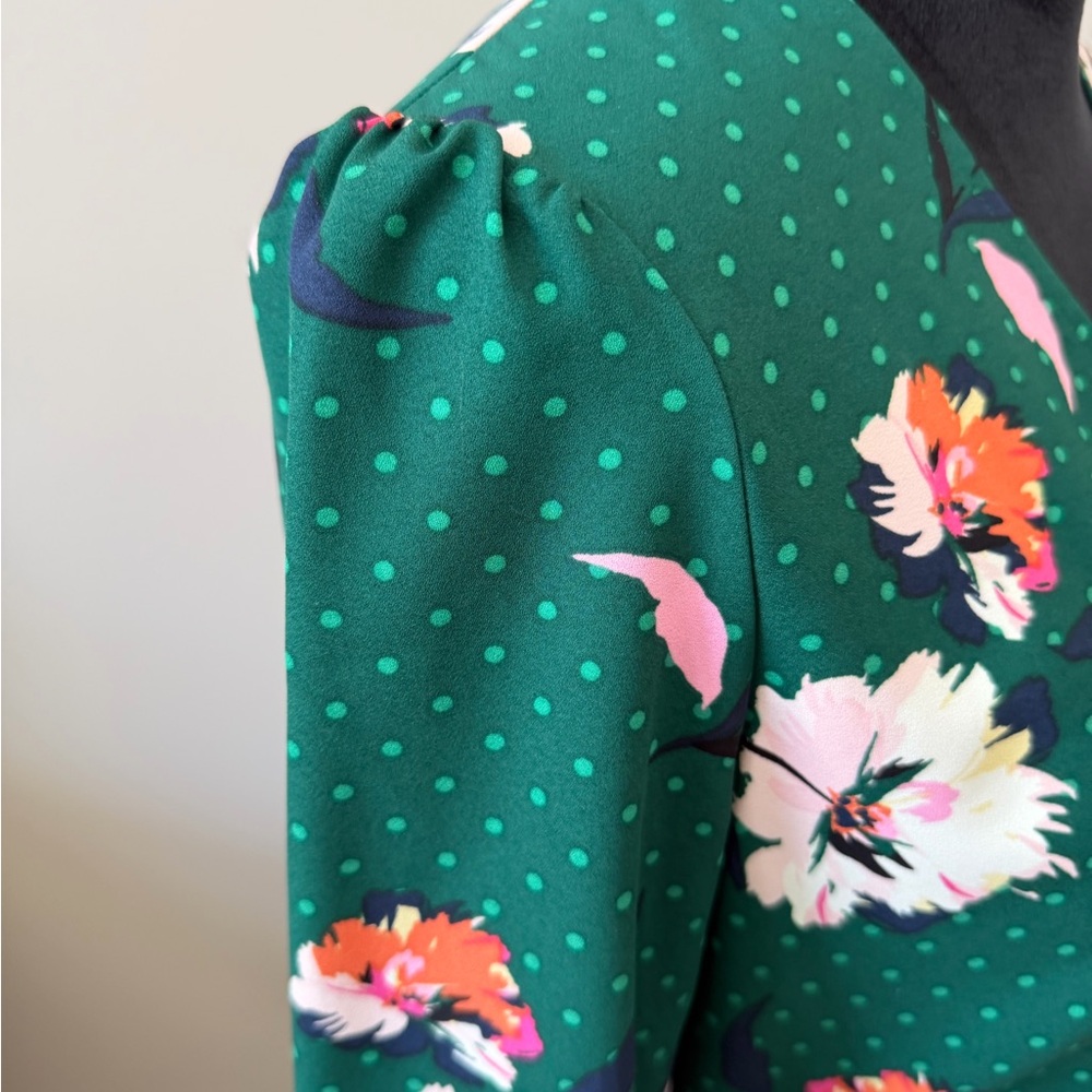 Green Floral Wrap Midi Dress - Picture 8 of 14